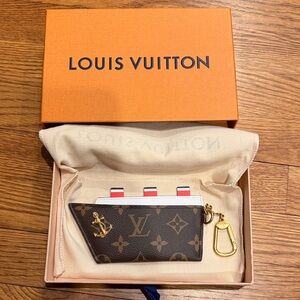 Louis Vuitton Brown Monogram Key Card Pouch with Red & White Accents